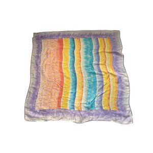 Echo Vintage Rainbow Square Scarf Lightweight Multicolor Neck Wrap Retro Stripe